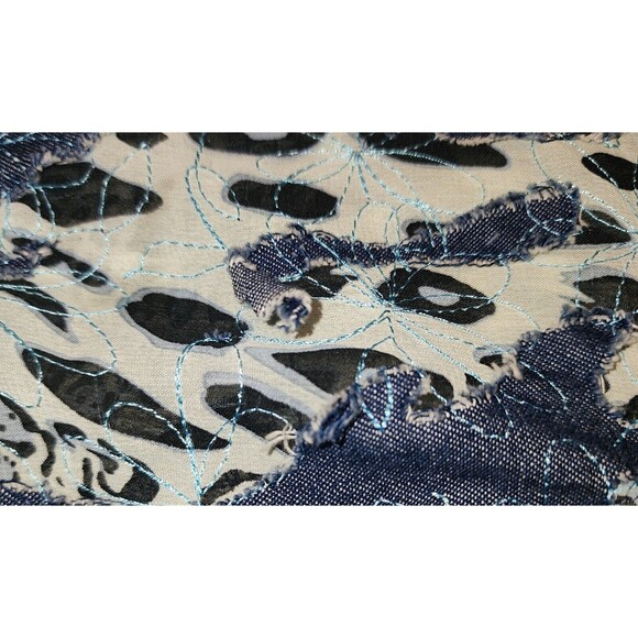 Morgan Cole Womens Distressed Jacket Size L Blue Ivory Animal Print Applique - Picture 12 of 12